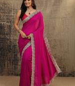 magenta floral zari embellished saree with zari embellished border and a blouse piece