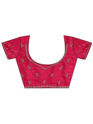 magenta floral zari embellished saree with zari embellished border and a blouse piece 4