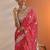 red bandhani printed chinon saree with unstitched blouse piece