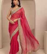 red solid saree with unstitched blouse piece