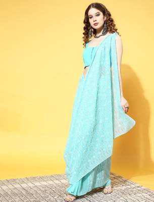 turquoise blue paisley saree with border 3