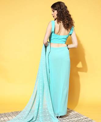 turquoise blue paisley saree with border 4