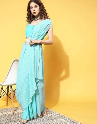 turquoise blue paisley saree with border 5