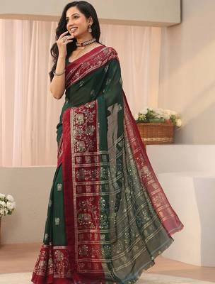 green ethnic motifs georgette saree 3