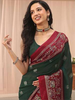 green ethnic motifs georgette saree 5