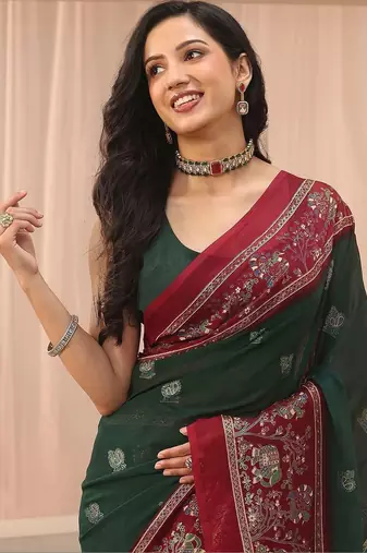 green ethnic motifs georgette saree