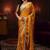 mustard embellished satin saree with gota border