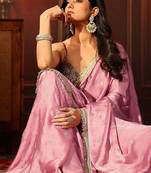 pink bubblegum pink embellished satin saree with gota border