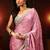 pink bubblegum pink embellished satin saree with gota border