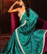 teal cerulean blue embellished satin saree with gota border