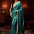 teal cerulean blue embellished satin saree with gota border