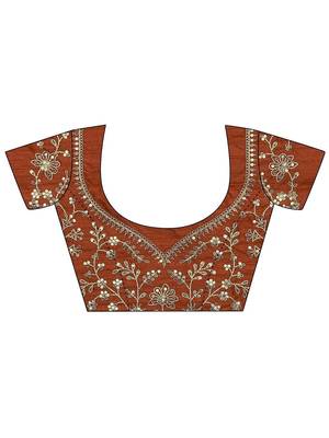 rust solid saree with unstitched blouse piece 2