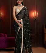 black embellished satin saree