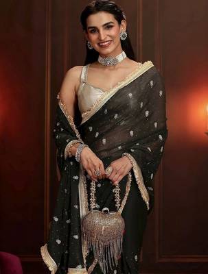 black embellished satin saree 2