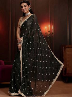 black embellished satin saree 3