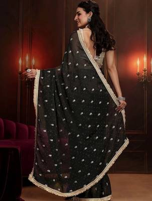 black embellished satin saree 4