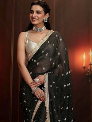 black embellished satin saree 5