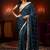 teal midnight blue embellished satin saree with gota border