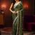 olive leaf green embellished satin saree with gota border