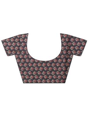 charcoal printed saree with unstitched blouse piece 5