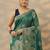 green embellished baluchari silk blend saree with unstitched blouse piece