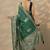 green embellished baluchari silk blend saree with unstitched blouse piece