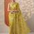 yellow embroidered organza saree with unstitched blouse piece