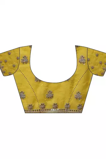 yellow embroidered organza saree with unstitched blouse piece