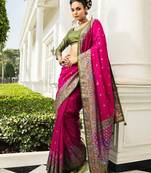pink paisley embroidered silk blend heavy work saree