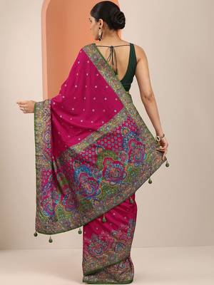 pink paisley embroidered silk blend heavy work saree 5