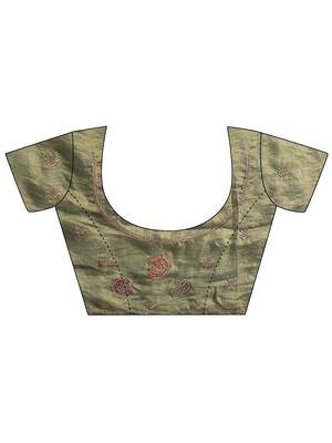 olive floral embroidered tissue saree 2