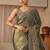 olive floral embroidered tissue saree