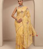 lime green embroidered saree with unstitched blouse piece