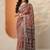 maroon printed saree with unstitched blouse piece
