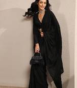 black embroidered saree with unstitched blouse piece