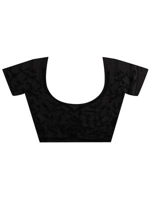 black embroidered saree with unstitched blouse piece 5