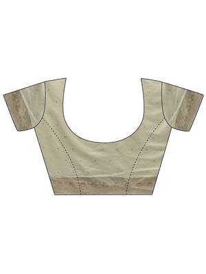 cream woven design saree with unstitched blouse piece 2