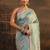 sea green ethnic motifs embroidered saree with unstitched blouse piece