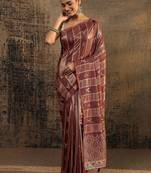 maroon woven design saree with unstitched blouse piece