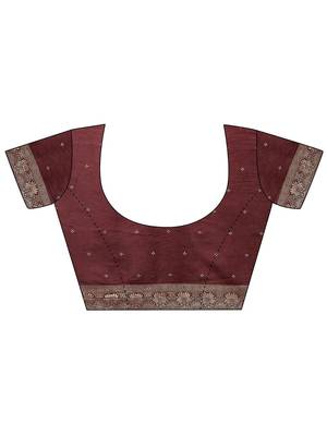 maroon woven design saree with unstitched blouse piece 2