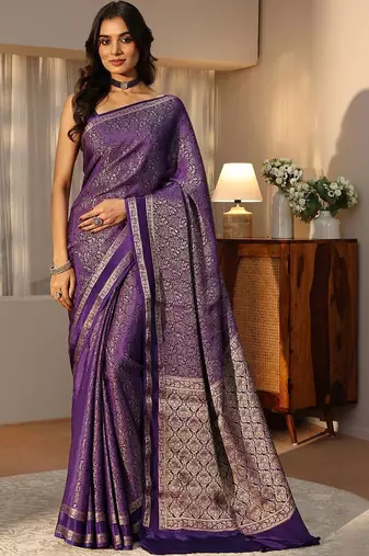 purple banarasi silk blend saree