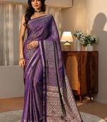 purple banarasi silk blend saree