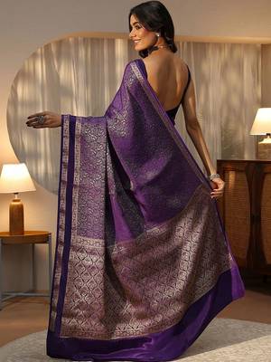 purple banarasi silk blend saree 2