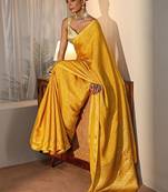 yellow banarasi silk blend saree
