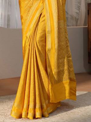 yellow banarasi silk blend saree 4