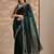 green solid saree with unstitched blouse piece