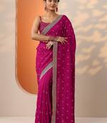 magenta embellished saree with unstitched blouse piece