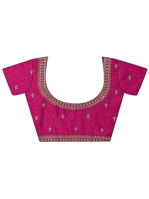 magenta embellished saree with unstitched blouse piece 4