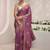 purple floral embroidered satin saree with unstitched blouse piece