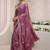 purple floral embroidered satin saree with unstitched blouse piece